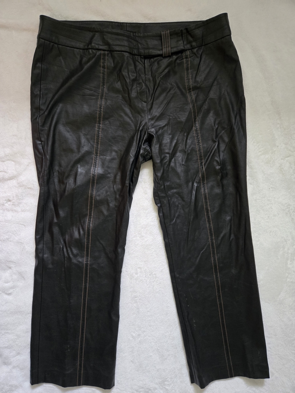 Women's Deep Brown Faux Leather Pants - Classic Straight Fit